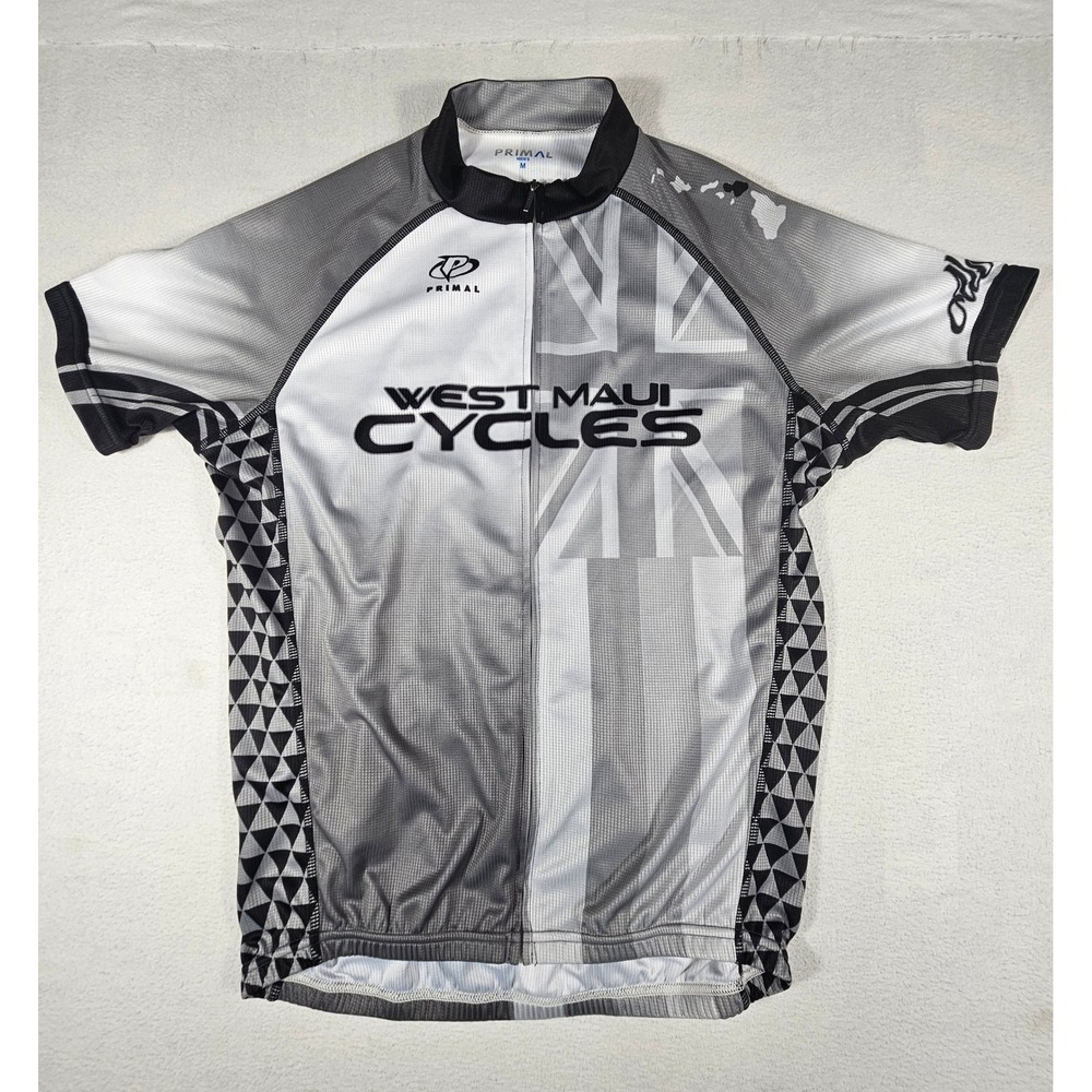 Primal Wear Maui Hawaii Aloha Cycling Jersey Mens Medium Gray Black Zip Shirt